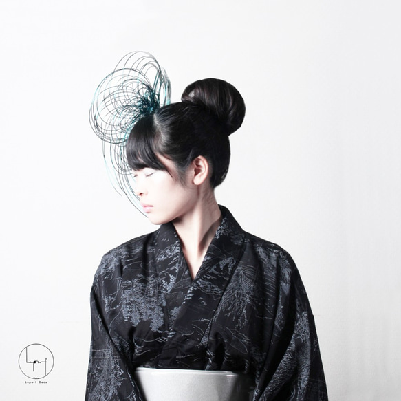 エメラルドグリーン　水引髪飾り　 3枚目の画像