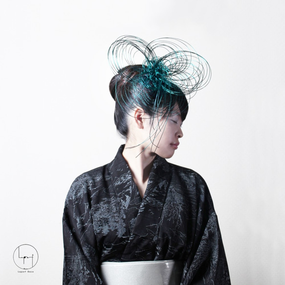 エメラルドグリーン　水引髪飾り　 4枚目の画像