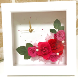 【敬老の日】プリザーブドフラワー時計　フラワークロック Pink&Red　ご入学　プレゼント　お祝い　お誕生日 1枚目の画像
