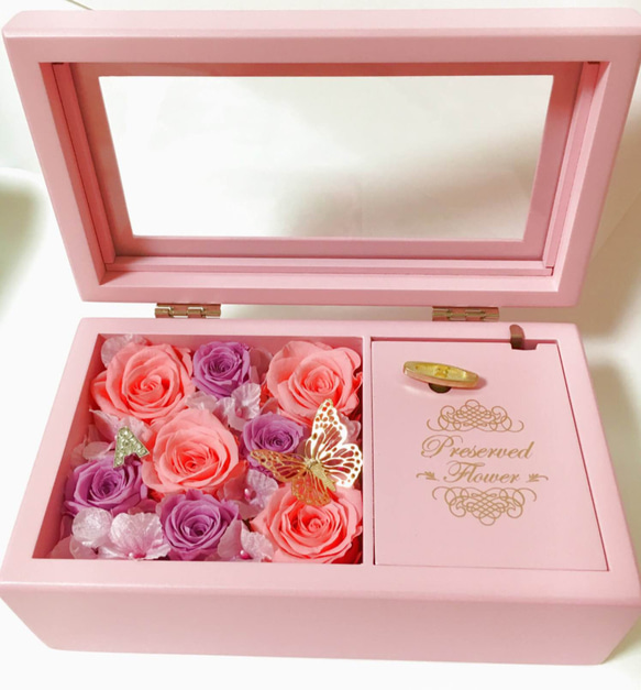 プリザーブドフラワーオルゴール　パールピンク　コブクロ　桜 プリザーブドフラワーオルゴール パールピンク コブクロ 桜