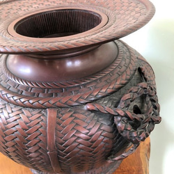 籠編み模様の花瓶 高岡銅器 米田美昭作 わけあり特価 一輪挿し・花瓶
