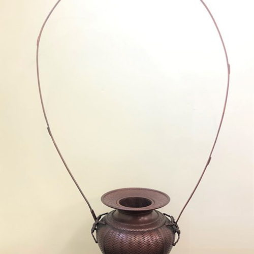 青銅一輪生 美鈴 高岡銅器 籠編み模様の花瓶 高岡銅器 米田美昭