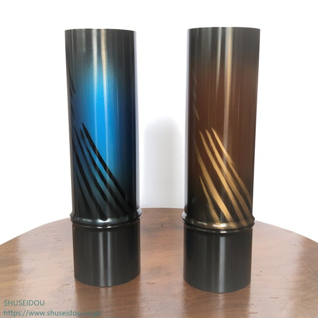 日本製　丈夫な銅製花瓶　細竹　ブルー・金茶（対）　町工場で製作しています