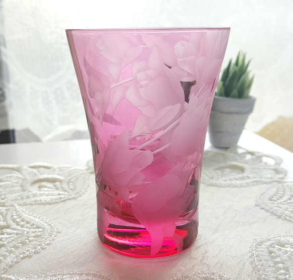 薔薇の花束タンブラー♡グラス♡ピンク 5枚目の画像