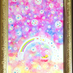 虹と雪あそび♪猫絵❀A4ポスター 1枚目の画像