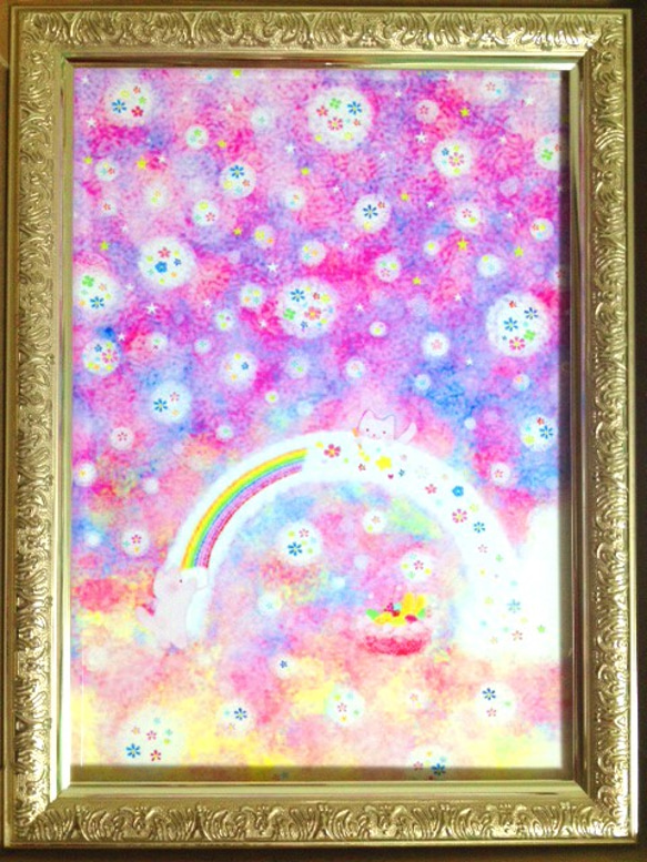 虹と雪あそび♪猫絵❀A4ポスター 1枚目の画像