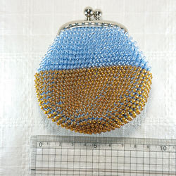 ビーズ編みがま口 青でオレンジと透明 送料無料 5枚目の画像