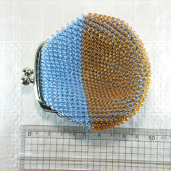 ビーズ編みがま口 青でオレンジと透明 送料無料 6枚目の画像