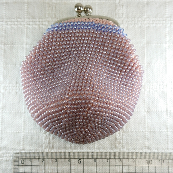 ビーズ編みがま口 ピンクで紫と青 送料無料 6枚目の画像