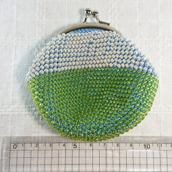 ビーズ編みがま口 青で緑と白 送料無料 5枚目の画像