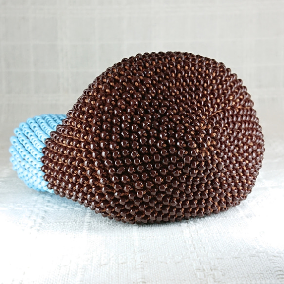 ビーズ編みがま口 茶色で茶色と水色 送料無料 3枚目の画像