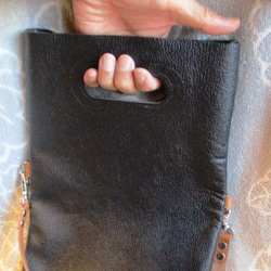 追加料金分【新作・ブラックシボ革】革の袋・２ウェイバッグ・ハードタイプ角型 8枚目の画像