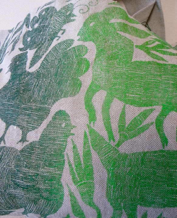 こだわりテキスタイルベイシックトート、岡山産リネン100%使用、麻、大人トート、B4　ナチュラル×グリーングラデーション 4枚目の画像