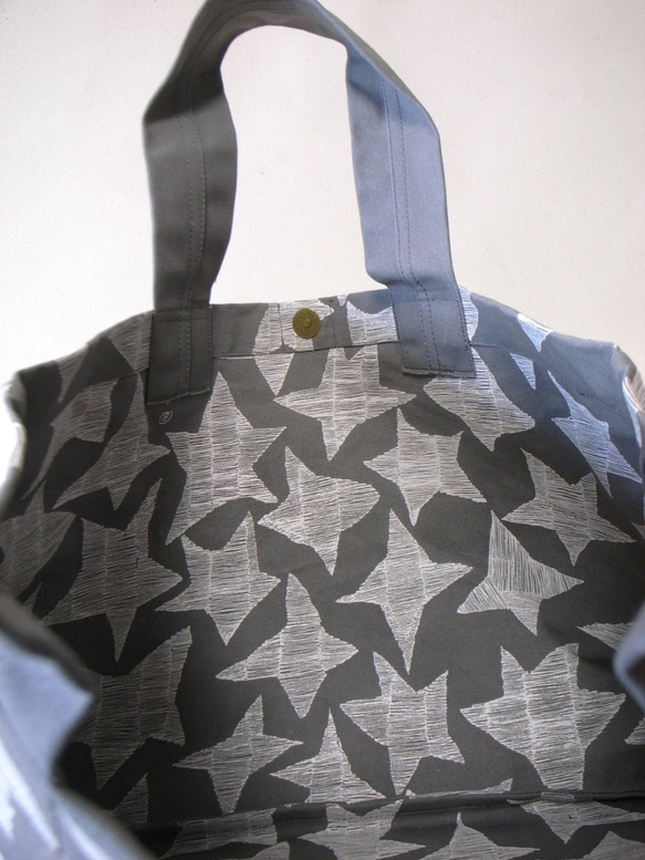 こだわりテキスタイルお星柄グラデーション、ベイシックトート、半防水加工生地使用、A3、B4サイズ 4枚目の画像