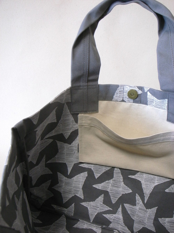 こだわりテキスタイルお星柄グラデーション、ベイシックトート、半防水加工生地使用、A3、B4サイズ 5枚目の画像