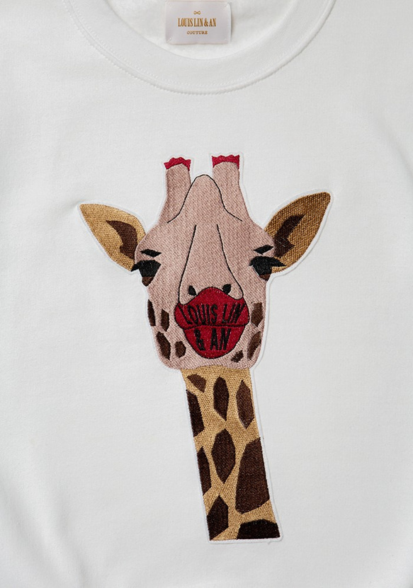 性感長頸鹿刺繡上衣 Sexy Pulp Lip Giraffe Embroidered Top(White) 第4張的照片
