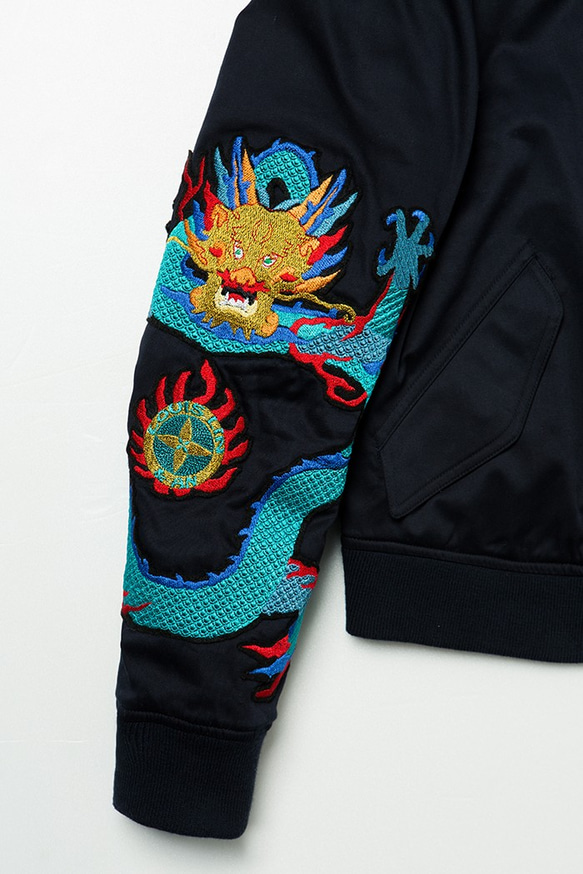 青龍刺繡飛行外套 Blue Dragon Embroidered Bomber Jacket 第4張的照片