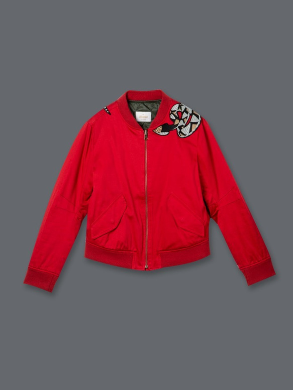 百步蛇刺繡飛行外套 Deinagkistrodon Viper Embroidered Bomber Jacket 第1張的照片