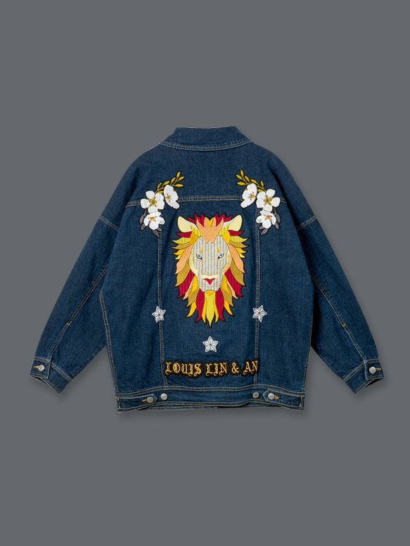 ライオン梨刺繍デニムジャケットライオン刺繍デニムジャケット
