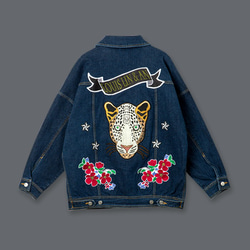 非洲菫花豹刺繡牛仔外套 Leopard  Embroidered Denim Jacket 第1張的照片