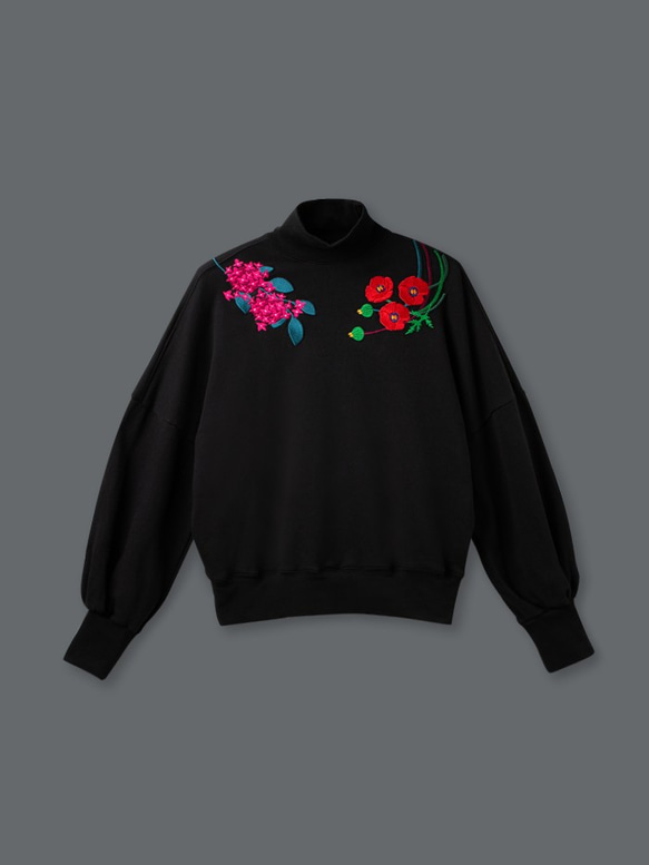 【刺繡】罌粟繡球花刺繡高領寬袖上衣 Poppy & Hydrangea Embroidered Top 第2張的照片