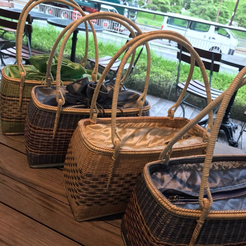 amasuy様タイ美品 ‪☆ 王室御用達‪☆竹細工かごバッグ 角形 巾着 浴衣 タイ王室御用達 竹細工かごバック 角型 巾着 緑(7933b) かご
