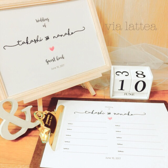 結婚式*ハート*芳名帳20名様分~♡名前のみ その他オーダーメイド via 