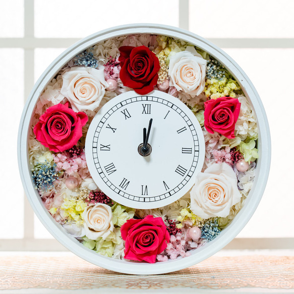 結婚祝い 新築祝い　プレゼントに プリザーブドフラワー花時計 1枚目の画像