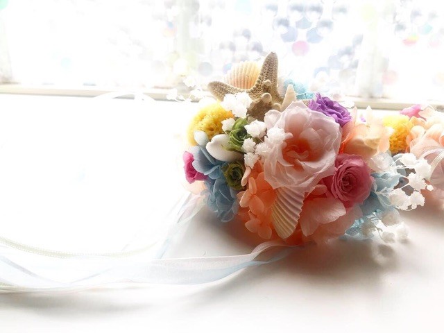 レインボー貝殻リスト＆ヘッドドレスセット