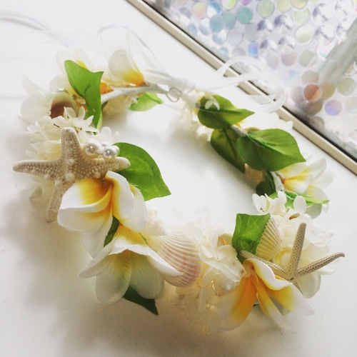 プルメリアブーケ・ブートニア・花冠・リングピロー4点セット