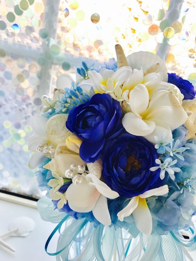 ブルーグラデーション貝殻ブーケ