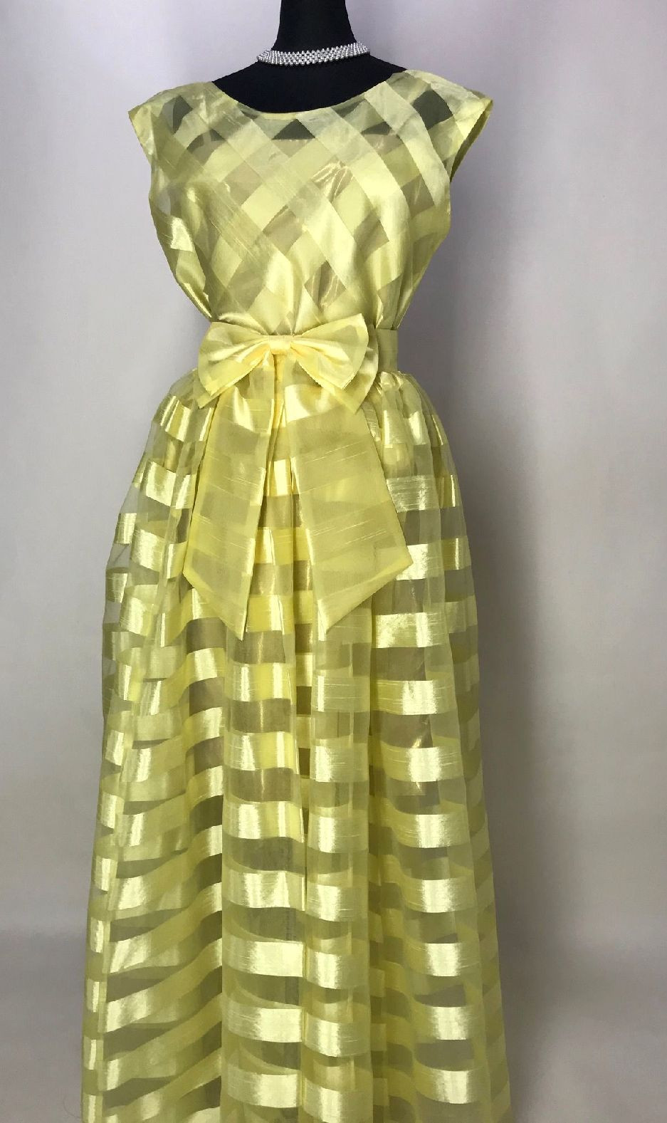 発表会ドレス向き　イエローボーダー柄オーガンジー　着回し可能なセットドレス現品のみ
