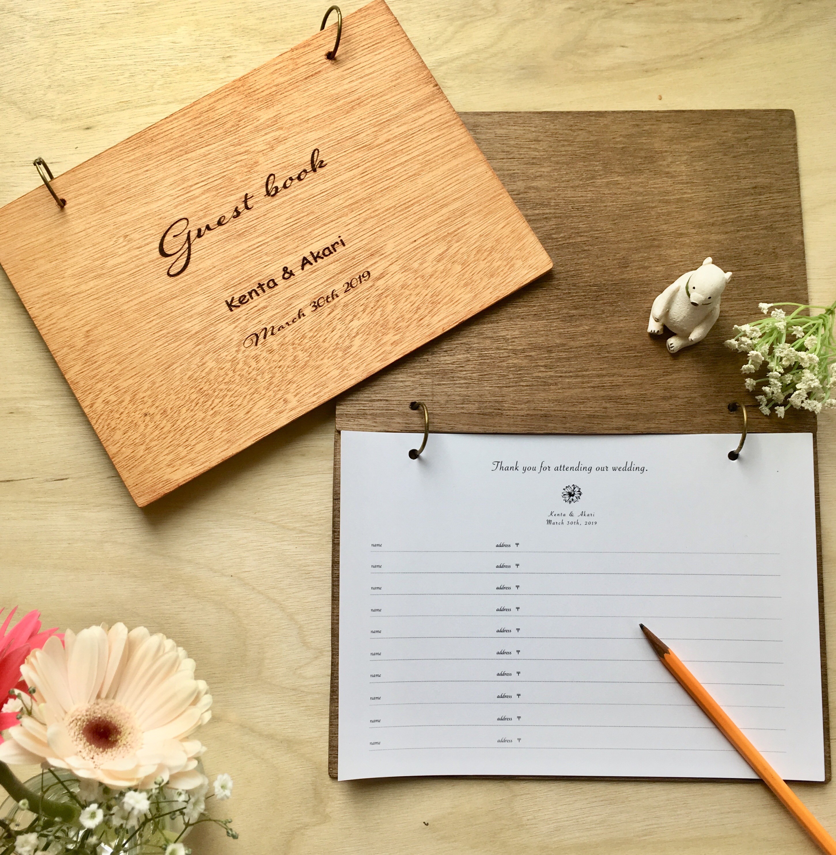 2冊set＊木のゲストブック＊芳名帳＊GUESTBOOK ＊サイズ選べます＊ウェディング