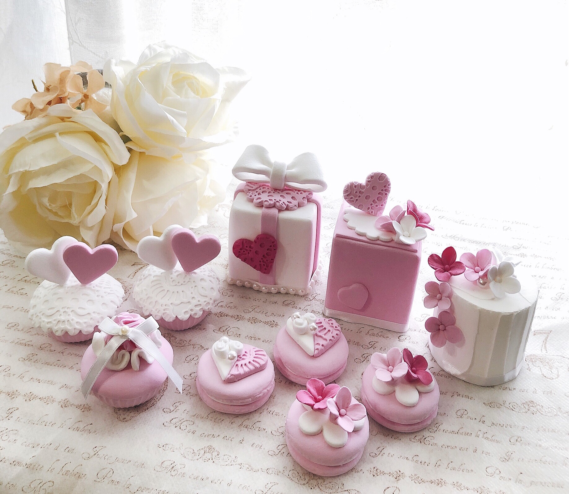 ピンクリボンのミニクレイケーキセット
