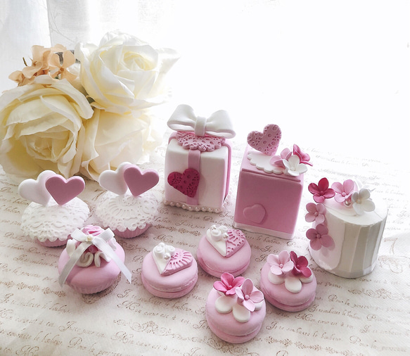 ピンクりぼんのクレイケーキセット リボンのクレイケーキ＊色変更可