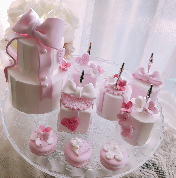 ピンクりぼんのクレイケーキセット ピンクりぼんのクレイケーキセット ウェルカムボード クレイケーキ