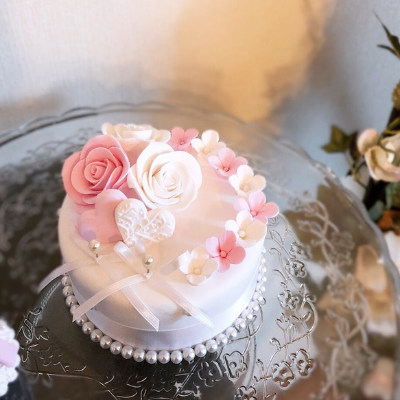 小花と薔薇のクレイケーキ