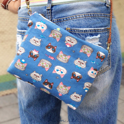【貓主子】側背包 (2色可選) YKK拉鍊 / 斜背布背包 小包包 收納包 隨身外出輕便包 / 編織活動背帶 / 貓咪貓 第1張的照片