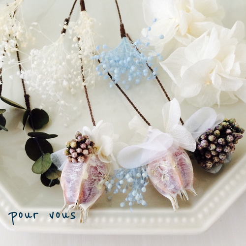 チュールリボンとあじさいとかすみ草のヘッドドレス shabby garden