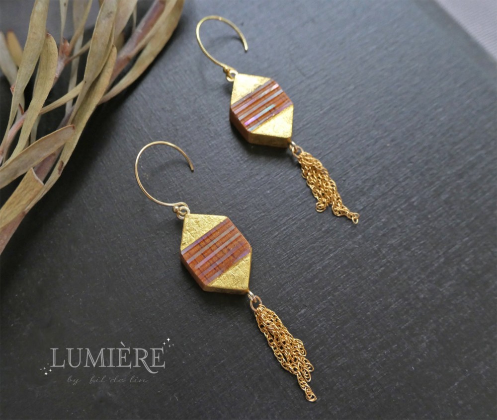 金箔螺鈿のgeometric pierce (六角形)