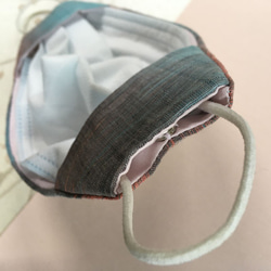 【1点もの】マスクカバー リバーシブル　インドコットン　水色ｘピンク絣織 5枚目の画像