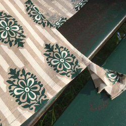 インド綿プリントストール　グレーストライプにグリーンフラワー 4枚目の画像