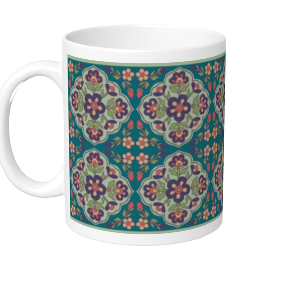 【デジインディア】マグ　ジオメトリックタイル/ブルー　D036 3枚目の画像