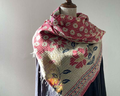 Vintage IndianCotton Scarfヴィンテージインド綿スカーフ DEADSTOCK】Early 20th Century Dutch Cotton Handmade Printed Scarf