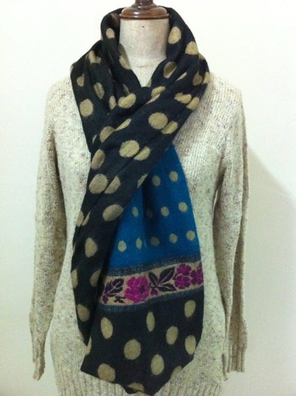 インド生まれのレトロ柄スヌード　ネイビー 2枚目の画像