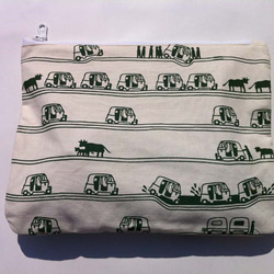 クラッチにもなるポーチ　インドなオートリクシャ柄 グリーン 2枚目の画像