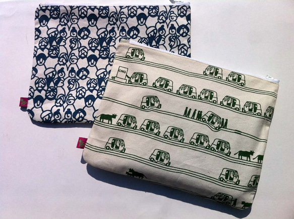 クラッチにもなるポーチ　インドなオートリクシャ柄 グリーン 4枚目の画像