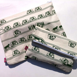 クラッチにもなるポーチ　インドなオートリクシャ柄 グリーン 5枚目の画像