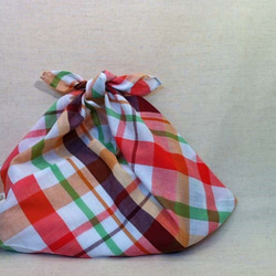 [送料無料]インドコットンのあづまぶくろ レッドーチェック 1枚目の画像