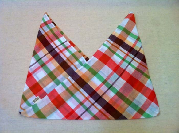 [送料無料]インドコットンのあづまぶくろ レッドーチェック 3枚目の画像